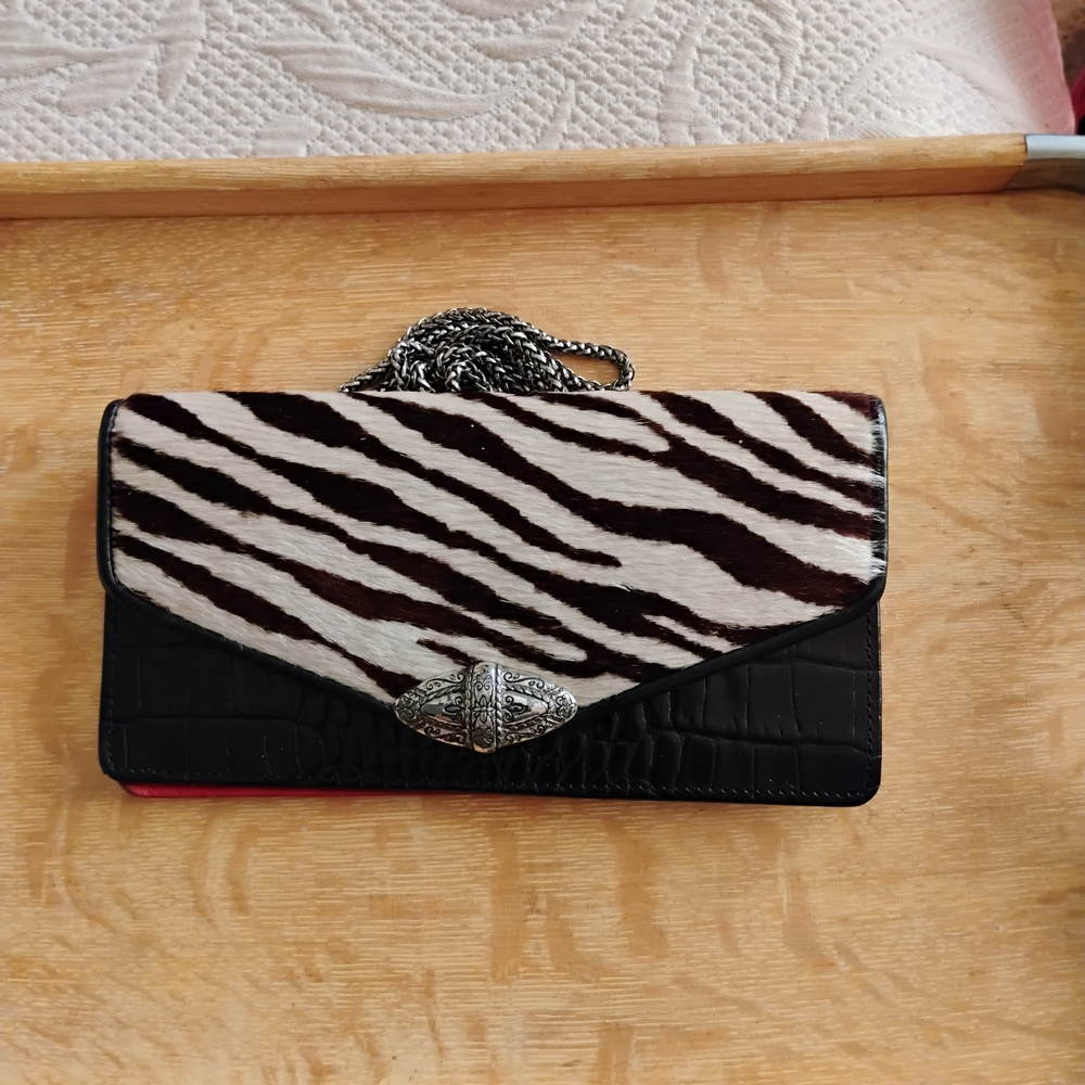 Zebra Print Clutch with Black Accents